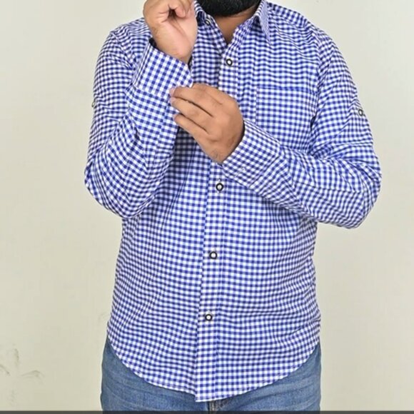 Bavarian Blue Checked Button Down Shirt | Oktoberfest Outfit | Traditional Style - Picture 3 of 9